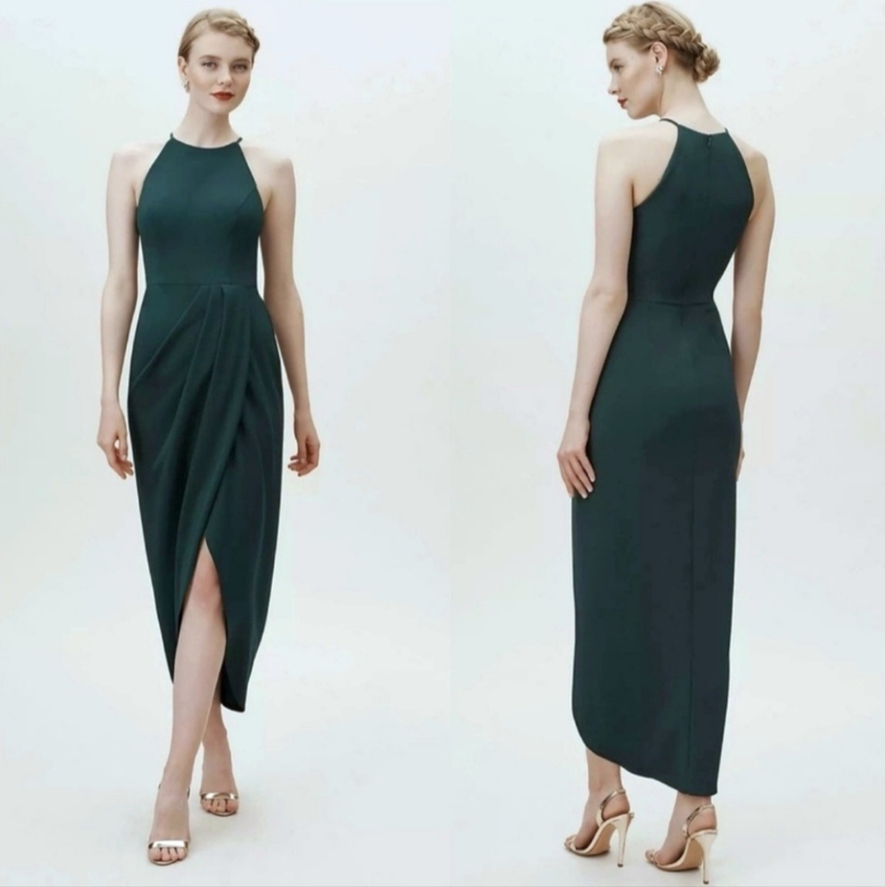 Anthropologie BHLDN Marceau Dress Emerald Green Maxi Tulip Bridesmaid Size 4